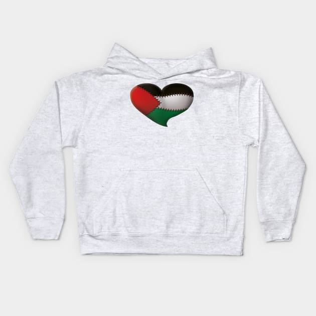 Palestinian heart with stitching joining the colors of the flag. Kids Hoodie by Jevaz